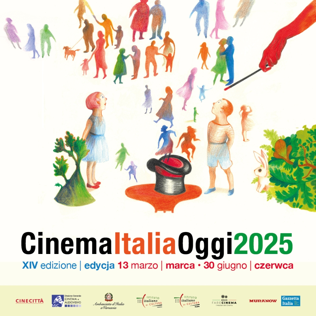 Grafika przedstawiająca kobietę i mężczyznę, z kapelusza wychodzą ludzie